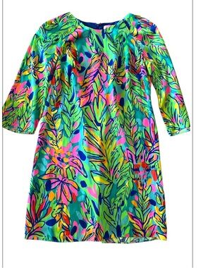 Lilly Pulitzer 3/4 SLEEVE tropical Print Dress Sz 4 Lined
